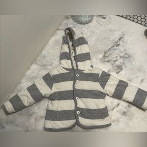 Burt’s Bees Organic Cotton Reversible Baby Jacket Gray Stripe ABC  3 6 9 Months